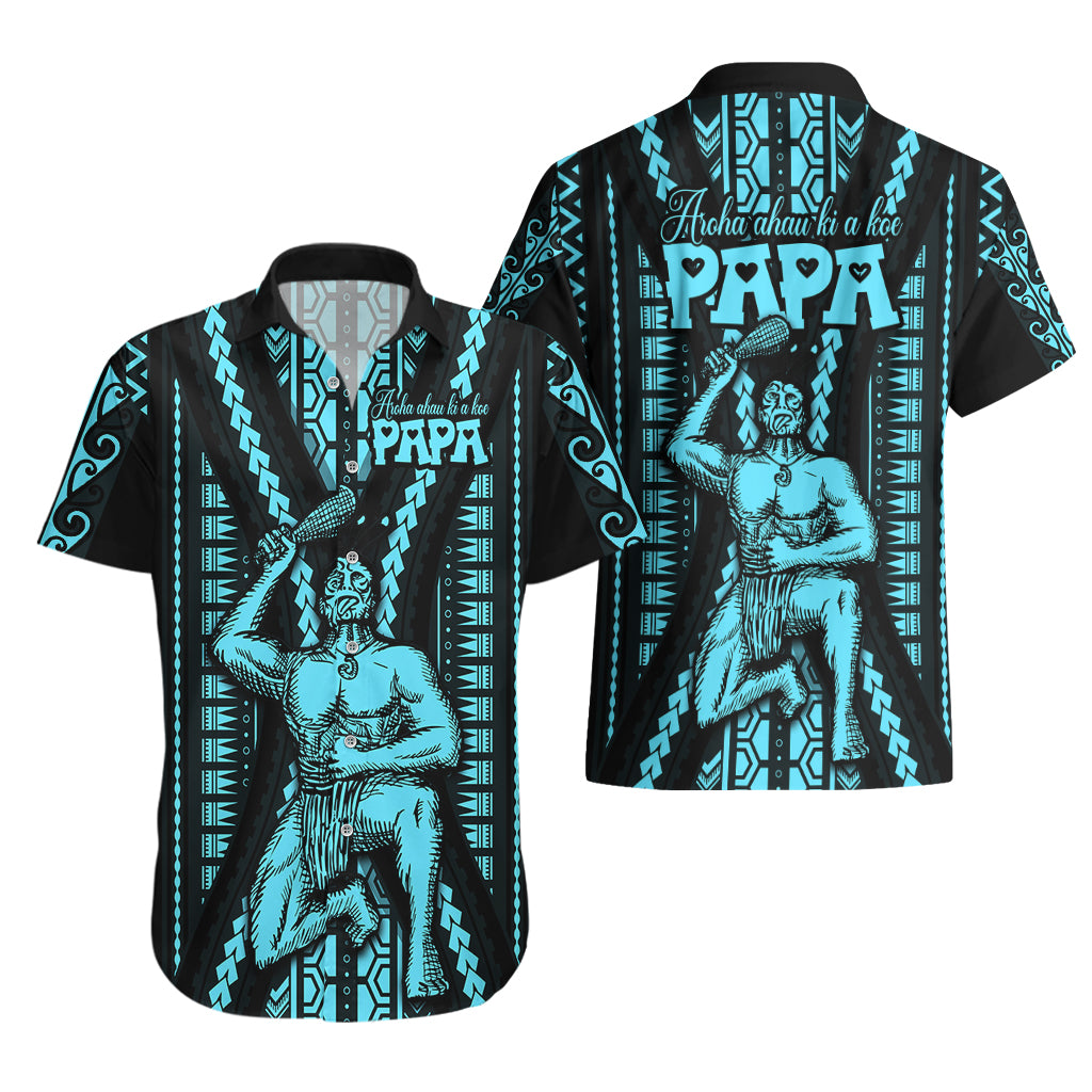 Aotearoa Father's Day Gift For Dad Hawaiian Shirt Aroha Ahau Ki A Koe Papa - Aqua Maori Style Pattern - Wonder Print Shop