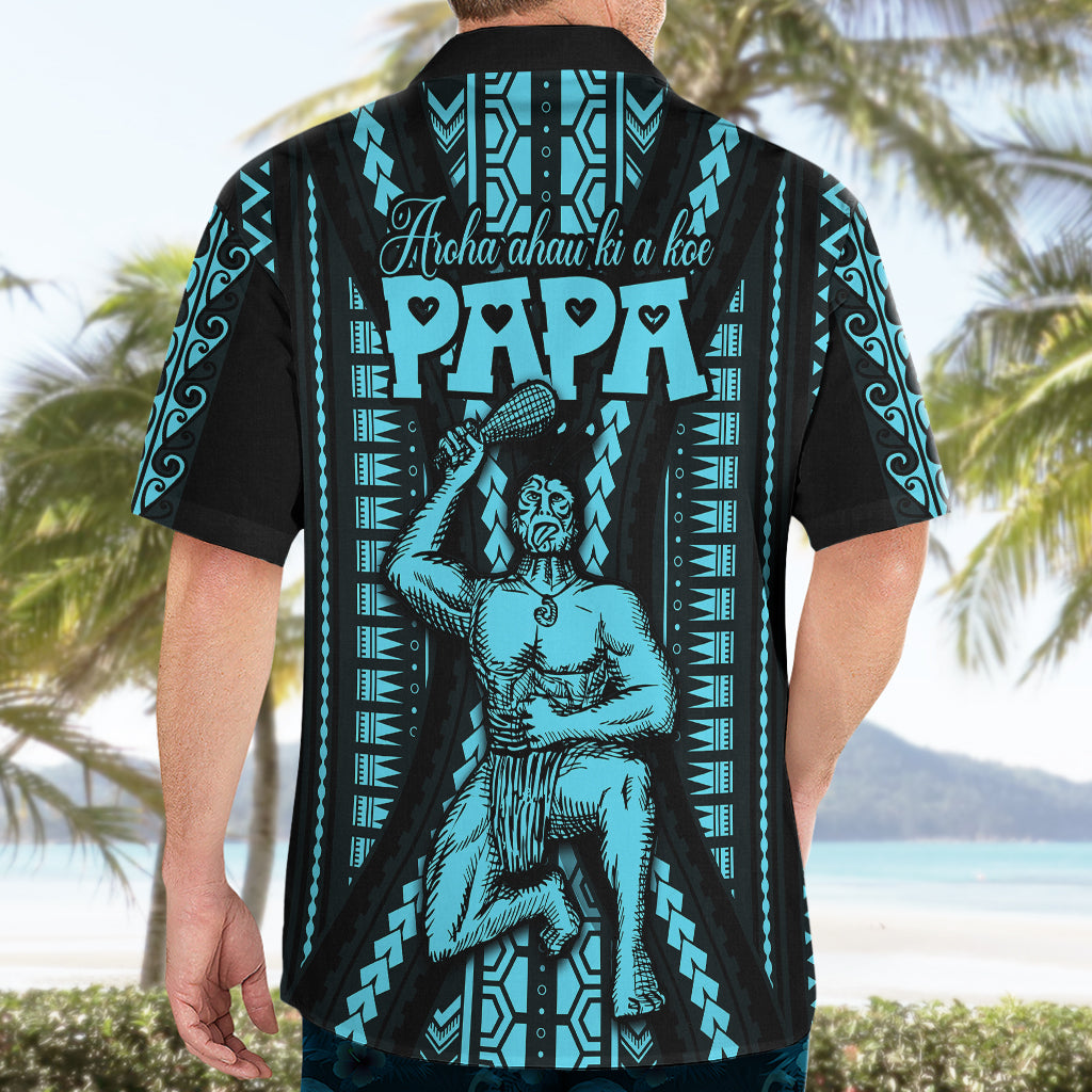 Aotearoa Father's Day Gift For Dad Hawaiian Shirt Aroha Ahau Ki A Koe Papa - Aqua Maori Style Pattern - Wonder Print Shop