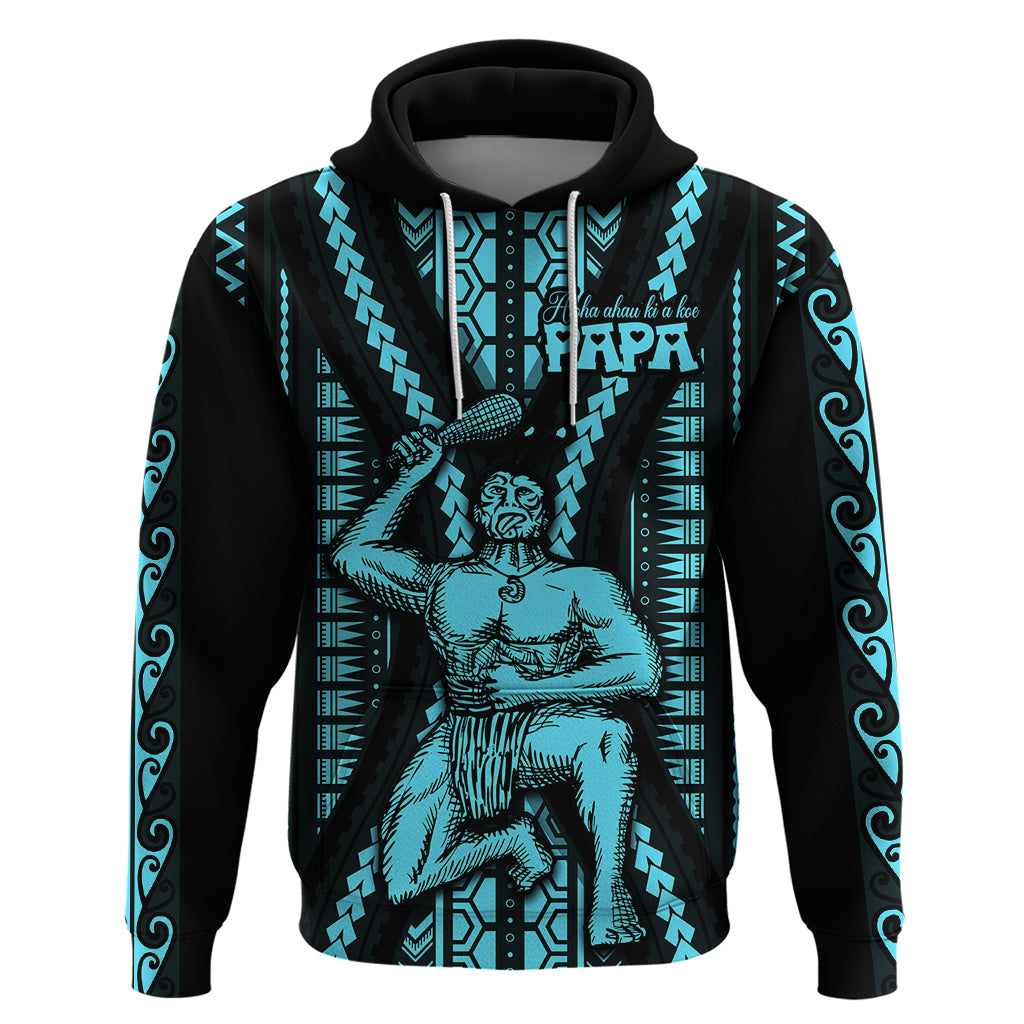 Aotearoa Father's Day Gift For Dad Hoodie Aroha Ahau Ki A Koe Papa - Aqua Maori Style Pattern - Wonder Print Shop