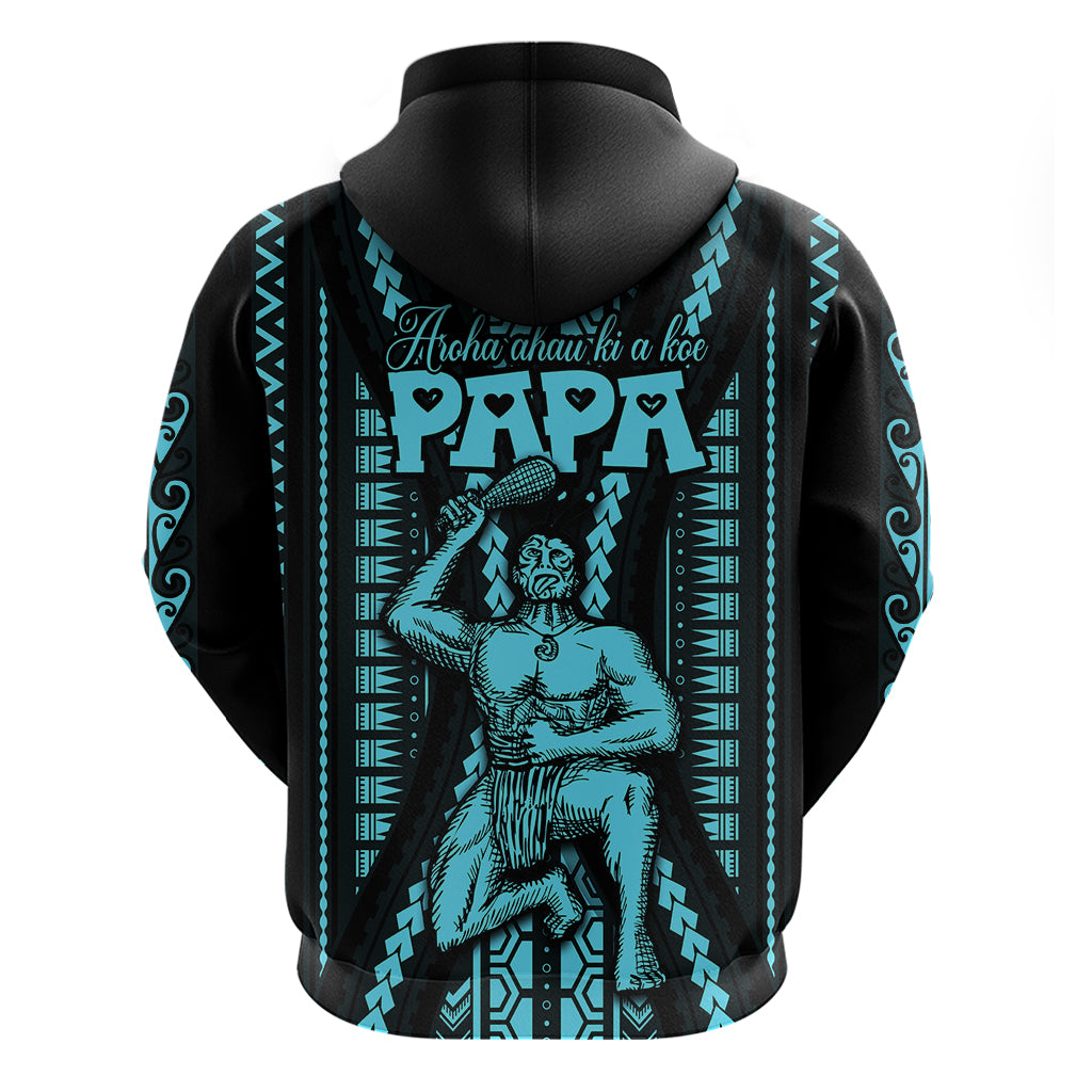 Aotearoa Father's Day Gift For Dad Hoodie Aroha Ahau Ki A Koe Papa - Aqua Maori Style Pattern - Wonder Print Shop