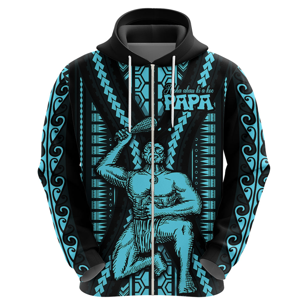 Aotearoa Father's Day Gift For Dad Hoodie Aroha Ahau Ki A Koe Papa - Aqua Maori Style Pattern - Wonder Print Shop