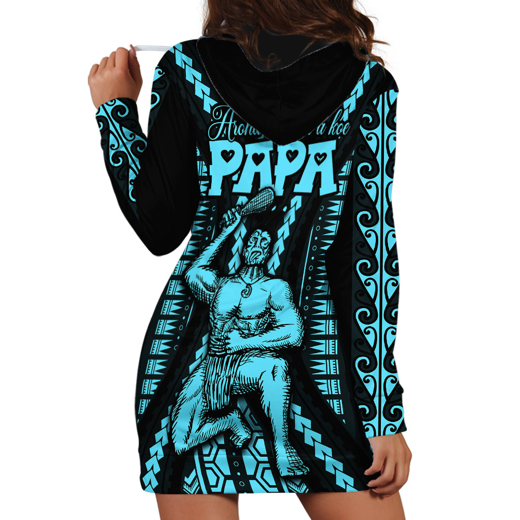 Aotearoa Father's Day Gift For Dad Hoodie Dress Aroha Ahau Ki A Koe Papa - Aqua Maori Style Pattern - Wonder Print Shop