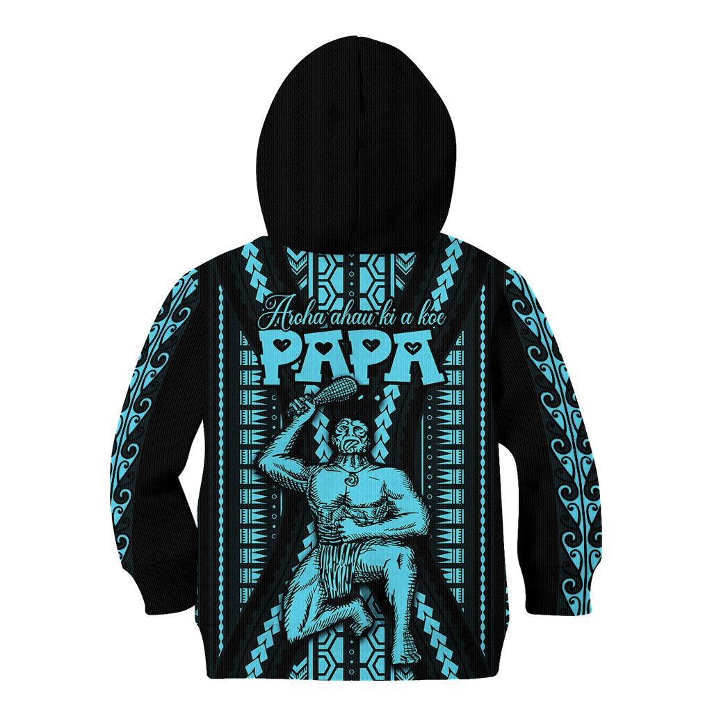 Aotearoa Father's Day Gift For Dad Kid Hoodie Aroha Ahau Ki A Koe Papa - Aqua Maori Style Pattern - Wonder Print Shop