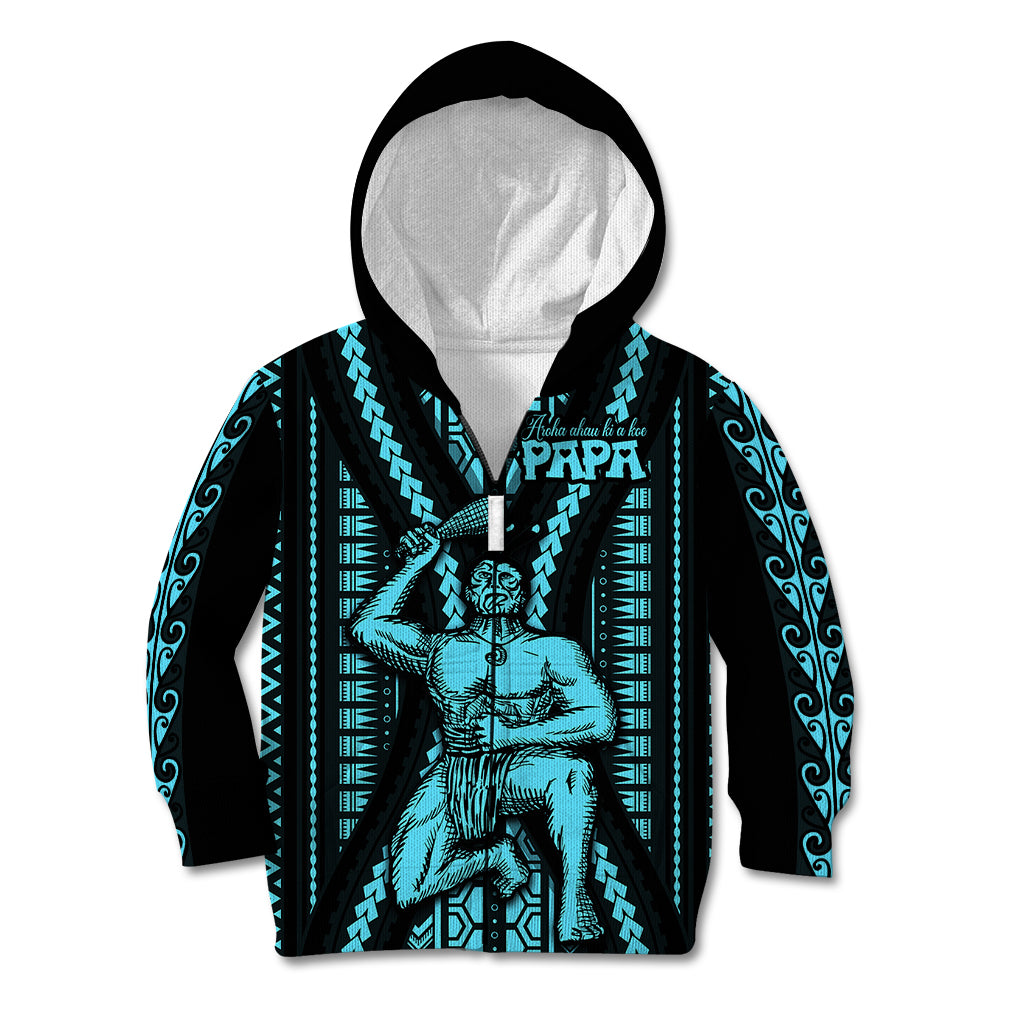 Aotearoa Father's Day Gift For Dad Kid Hoodie Aroha Ahau Ki A Koe Papa - Aqua Maori Style Pattern - Wonder Print Shop