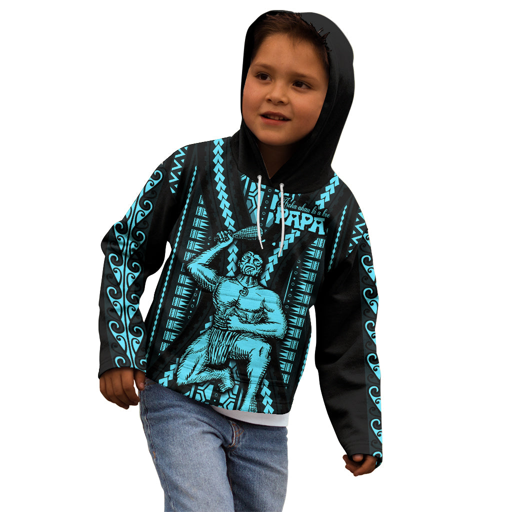 Aotearoa Father's Day Gift For Dad Kid Hoodie Aroha Ahau Ki A Koe Papa - Aqua Maori Style Pattern - Wonder Print Shop