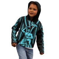Aotearoa Father's Day Gift For Dad Kid Hoodie Aroha Ahau Ki A Koe Papa - Aqua Maori Style Pattern - Wonder Print Shop