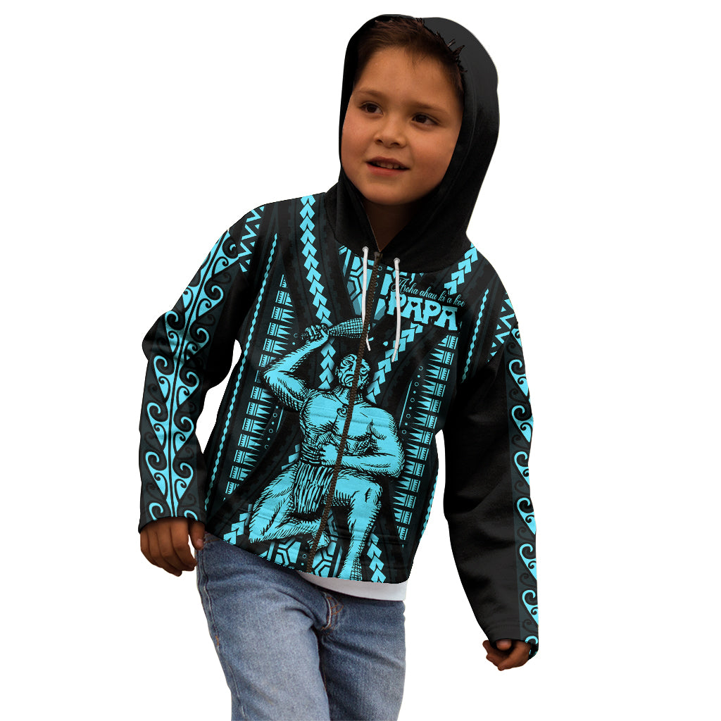 Aotearoa Father's Day Gift For Dad Kid Hoodie Aroha Ahau Ki A Koe Papa - Aqua Maori Style Pattern - Wonder Print Shop