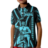 Aotearoa Father's Day Gift For Dad Kid Polo Shirt Aroha Ahau Ki A Koe Papa - Aqua Maori Style Pattern - Wonder Print Shop