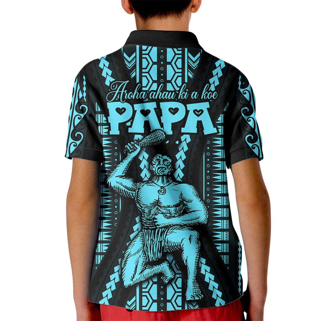 Aotearoa Father's Day Gift For Dad Kid Polo Shirt Aroha Ahau Ki A Koe Papa - Aqua Maori Style Pattern - Wonder Print Shop