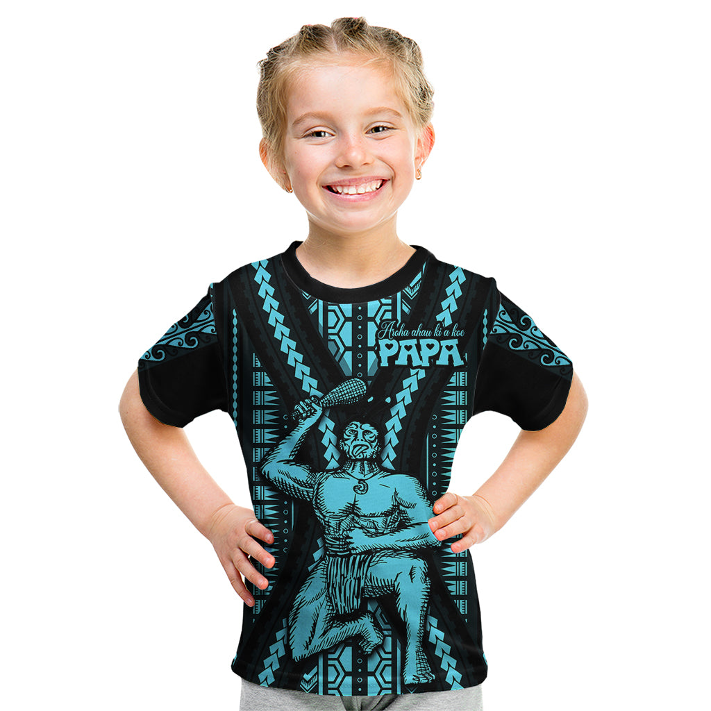 Aotearoa Father's Day Gift For Dad Kid T Shirt Aroha Ahau Ki A Koe Papa - Aqua Maori Style Pattern - Wonder Print Shop