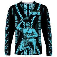 Aotearoa Father's Day Gift For Dad Long Sleeve Shirt Aroha Ahau Ki A Koe Papa - Aqua Maori Style Pattern - Wonder Print Shop