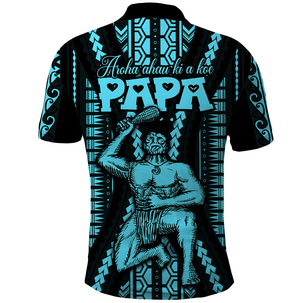 Aotearoa Father's Day Gift For Dad Polo Shirt Aroha Ahau Ki A Koe Papa - Aqua Maori Style Pattern - Wonder Print Shop