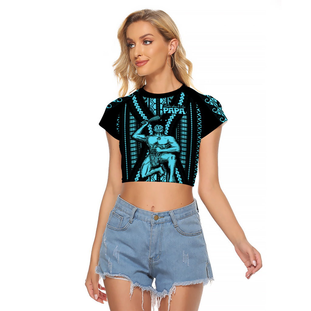 Aotearoa Father's Day Gift For Dad Raglan Cropped T Shirt Aroha Ahau Ki A Koe Papa - Aqua Maori Style Pattern - Wonder Print Shop