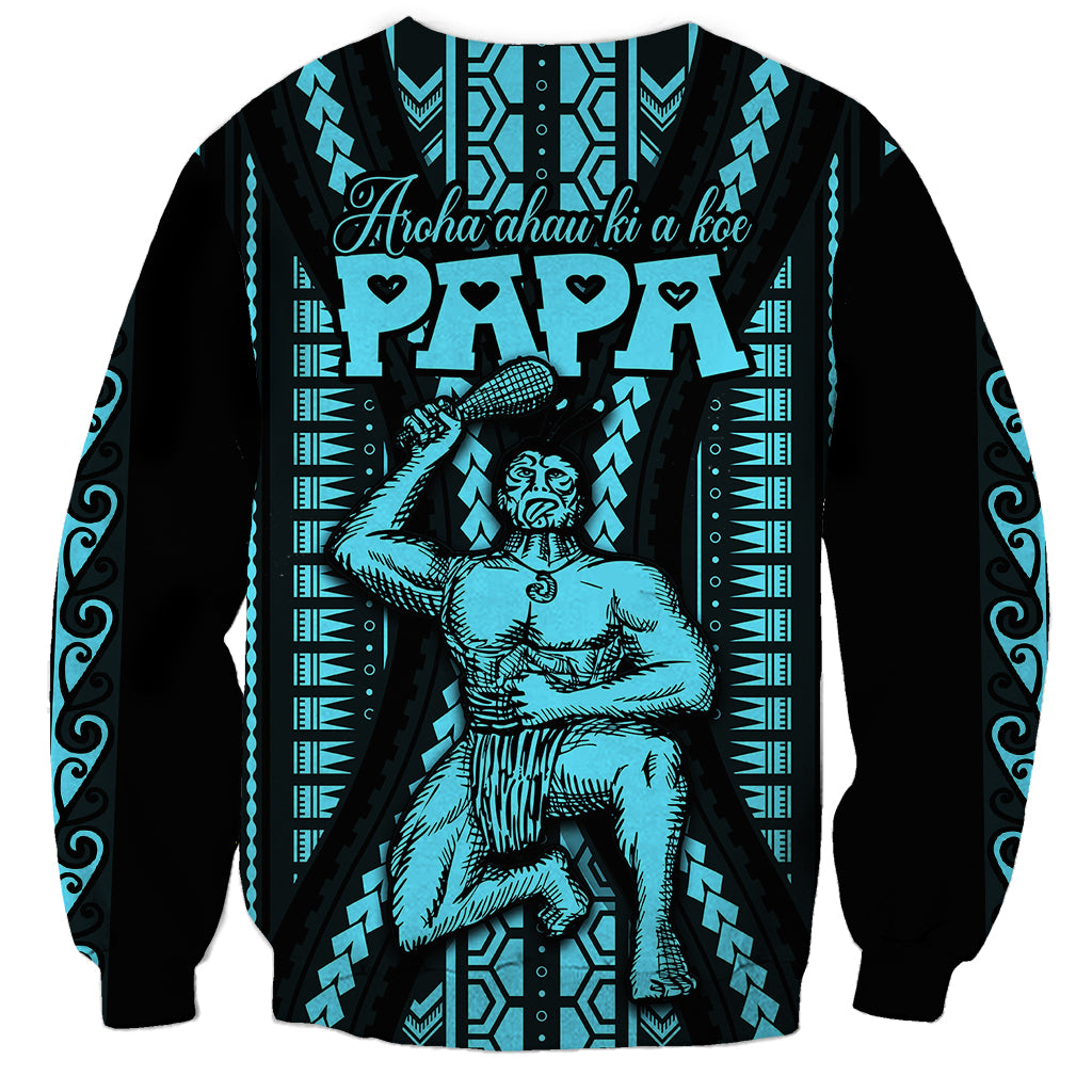Aotearoa Father's Day Gift For Dad Sweatshirt Aroha Ahau Ki A Koe Papa - Aqua Maori Style Pattern - Wonder Print Shop