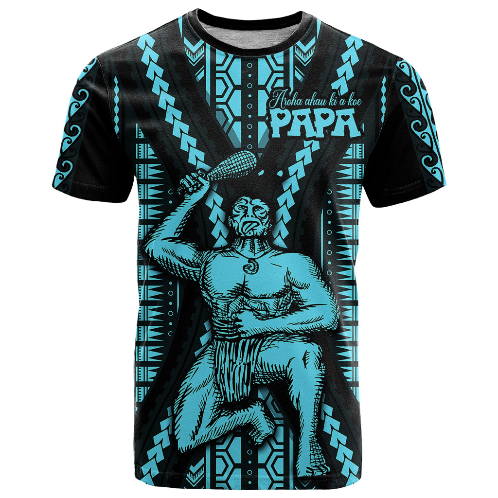 Aotearoa Father's Day Gift For Dad T Shirt Aroha Ahau Ki A Koe Papa - Aqua Maori Style Pattern - Wonder Print Shop