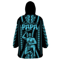 Aotearoa Father's Day Gift For Dad Wearable Blanket Hoodie Aroha Ahau Ki A Koe Papa - Aqua Maori Style Pattern - Wonder Print Shop