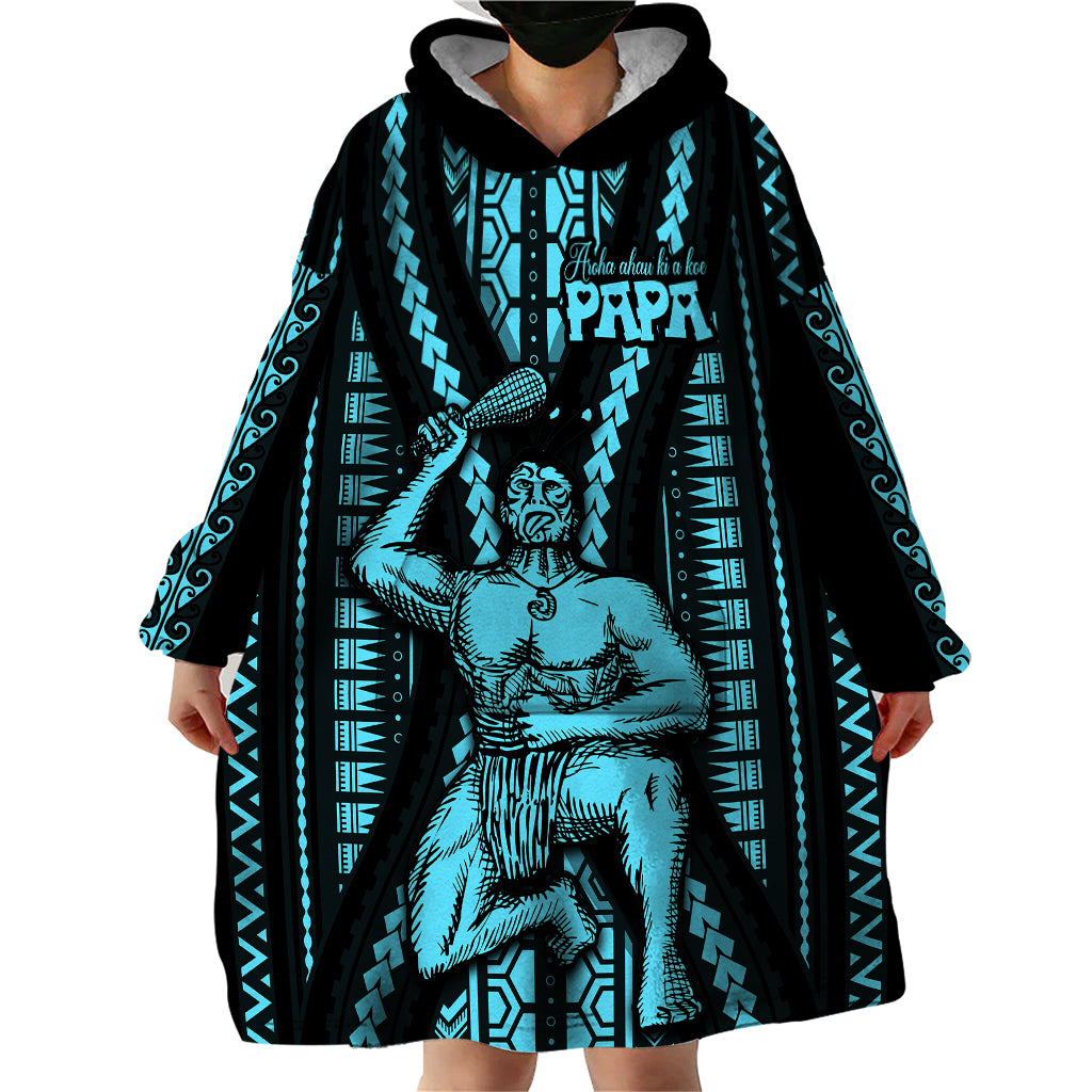 Aotearoa Father's Day Gift For Dad Wearable Blanket Hoodie Aroha Ahau Ki A Koe Papa - Aqua Maori Style Pattern - Wonder Print Shop