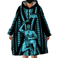 Aotearoa Father's Day Gift For Dad Wearable Blanket Hoodie Aroha Ahau Ki A Koe Papa - Aqua Maori Style Pattern - Wonder Print Shop