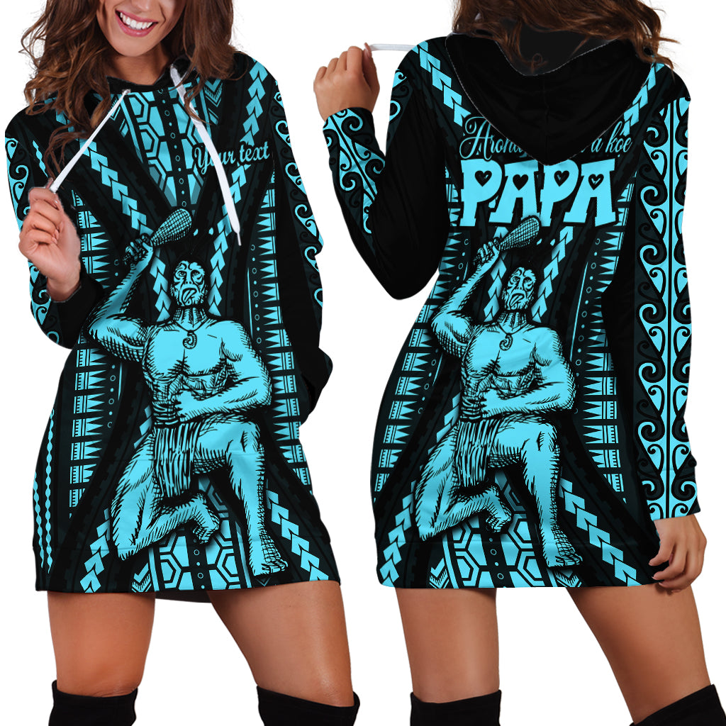Personalised Aotearoa Father's Day Gift For Dad Hoodie Dress Aroha Ahau Ki A Koe Papa - Aqua Maori Style Pattern - Wonder Print Shop