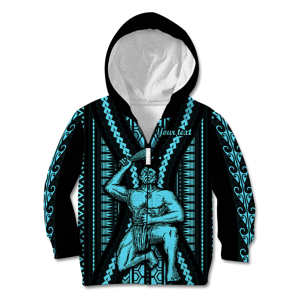 Personalised Aotearoa Father's Day Gift For Dad Kid Hoodie Aroha Ahau Ki A Koe Papa - Aqua Maori Style Pattern - Wonder Print Shop