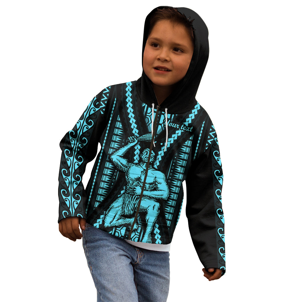 Personalised Aotearoa Father's Day Gift For Dad Kid Hoodie Aroha Ahau Ki A Koe Papa - Aqua Maori Style Pattern - Wonder Print Shop