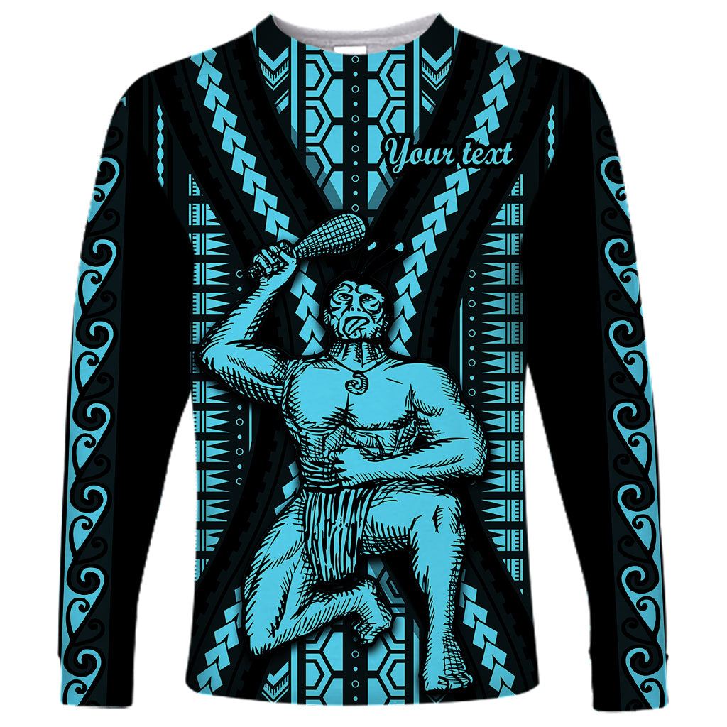 Personalised Aotearoa Father's Day Gift For Dad Long Sleeve Shirt Aroha Ahau Ki A Koe Papa - Aqua Maori Style Pattern - Wonder Print Shop