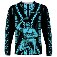 Personalised Aotearoa Father's Day Gift For Dad Long Sleeve Shirt Aroha Ahau Ki A Koe Papa - Aqua Maori Style Pattern - Wonder Print Shop