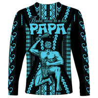 Personalised Aotearoa Father's Day Gift For Dad Long Sleeve Shirt Aroha Ahau Ki A Koe Papa - Aqua Maori Style Pattern - Wonder Print Shop