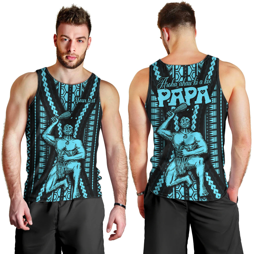 personalised-aotearoa-fathers-day-gift-for-dad-men-tank-top-aroha-ahau-ki-a-koe-papa-aqua-maori-style-pattern