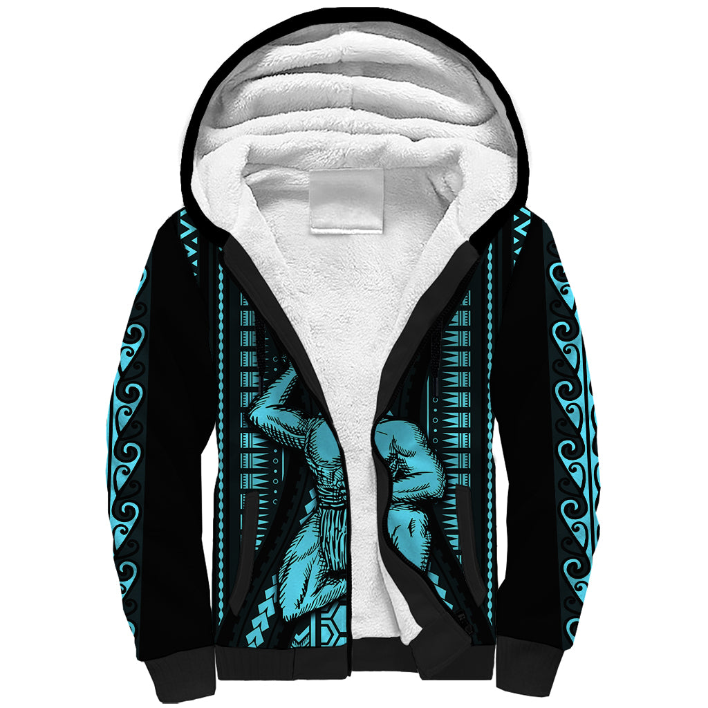 Personalised Aotearoa Father's Day Gift For Dad Sherpa Hoodie Aroha Ahau Ki A Koe Papa - Aqua Maori Style Pattern - Wonder Print Shop