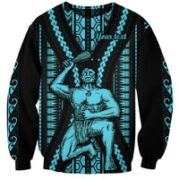 Personalised Aotearoa Father's Day Gift For Dad Sweatshirt Aroha Ahau Ki A Koe Papa - Aqua Maori Style Pattern - Wonder Print Shop