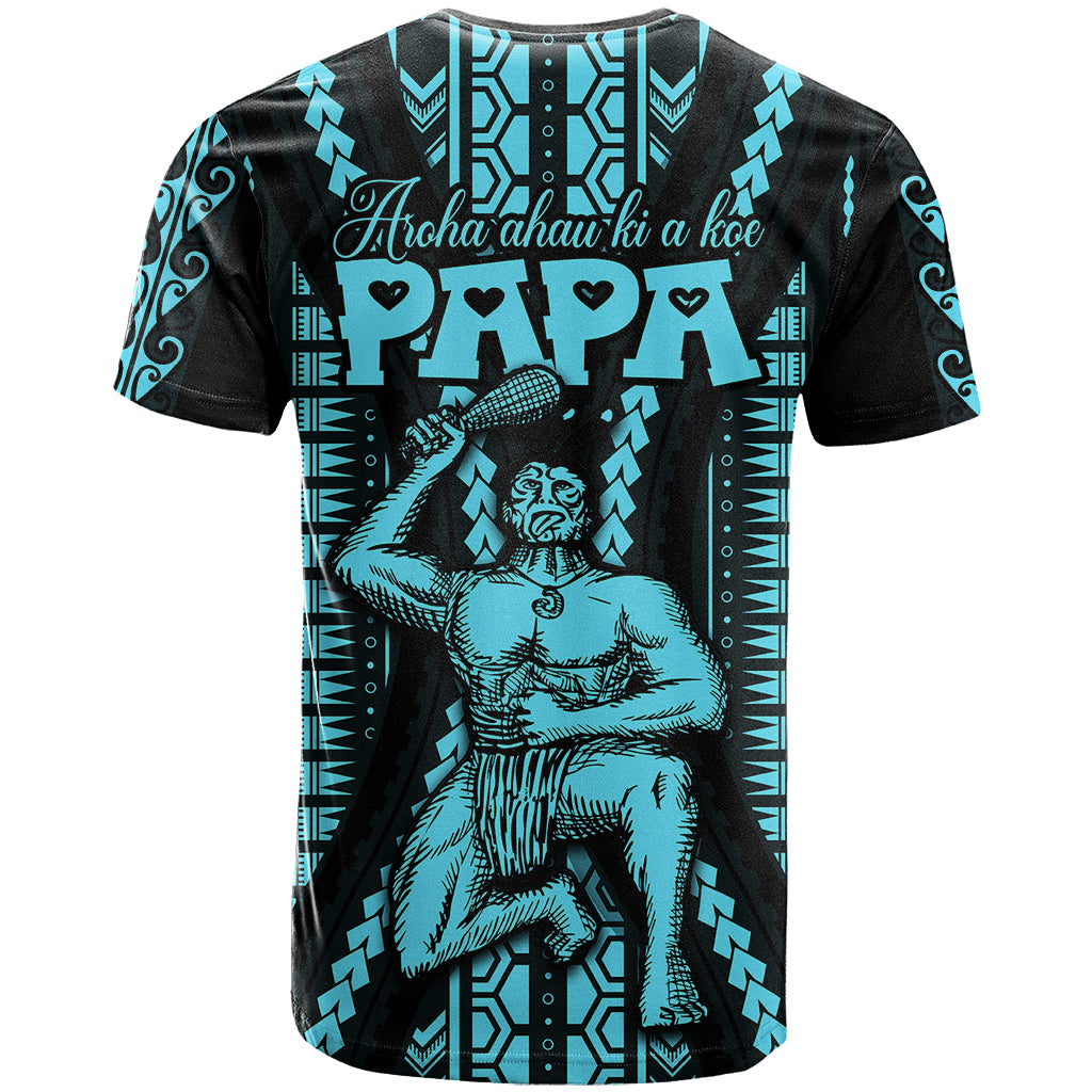 Personalised Aotearoa Father's Day Gift For Dad T Shirt Aroha Ahau Ki A Koe Papa - Aqua Maori Style Pattern - Wonder Print Shop
