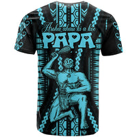 Personalised Aotearoa Father's Day Gift For Dad T Shirt Aroha Ahau Ki A Koe Papa - Aqua Maori Style Pattern - Wonder Print Shop