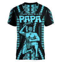 Personalised Aotearoa Father's Day Gift For Dad Women V Neck T Shirt Aroha Ahau Ki A Koe Papa - Aqua Maori Style Pattern - Wonder Print Shop