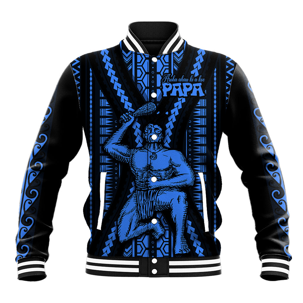 Aotearoa Father's Day Gift For Dad Baseball Jacket Aroha Ahau Ki A Koe Papa - Blue Maori Style Pattern LT9 - Wonder Print Shop