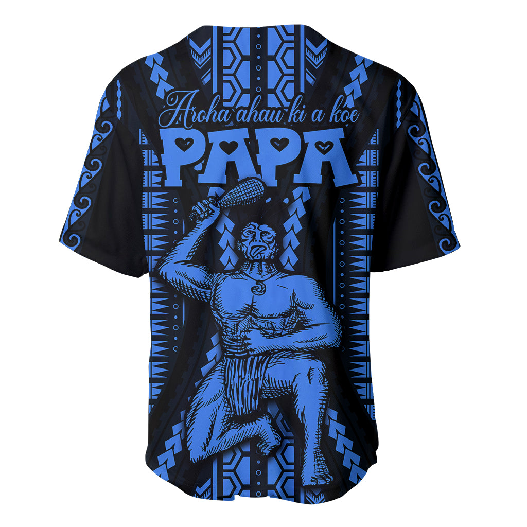 Aotearoa Father's Day Gift For Dad Baseball Jersey Aroha Ahau Ki A Koe Papa - Blue Maori Style Pattern LT9 - Wonder Print Shop