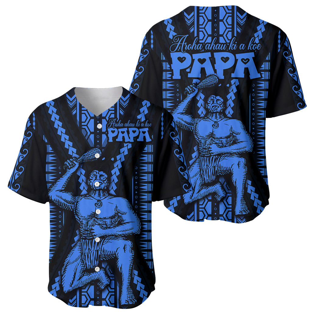 Aotearoa Father's Day Gift For Dad Baseball Jersey Aroha Ahau Ki A Koe Papa - Blue Maori Style Pattern LT9 - Wonder Print Shop