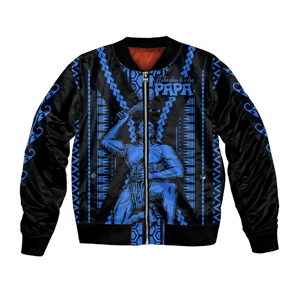 Aotearoa Father's Day Gift For Dad Bomber Jacket Aroha Ahau Ki A Koe Papa - Blue Maori Style Pattern LT9 - Wonder Print Shop