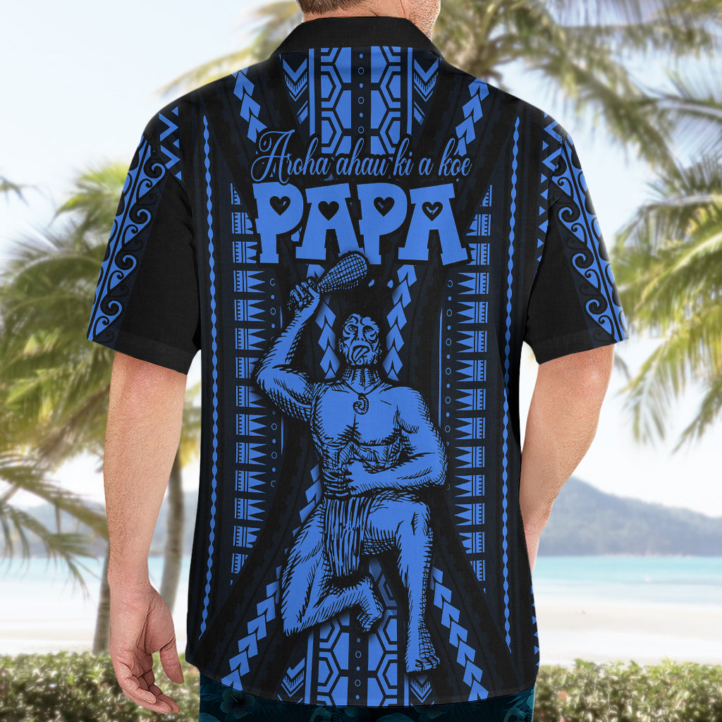 Aotearoa Father's Day Gift For Dad Hawaiian Shirt Aroha Ahau Ki A Koe Papa - Blue Maori Style Pattern - Wonder Print Shop