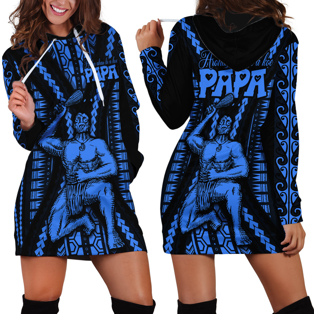 Aotearoa Father's Day Gift For Dad Hoodie Dress Aroha Ahau Ki A Koe Papa - Blue Maori Style Pattern - Wonder Print Shop