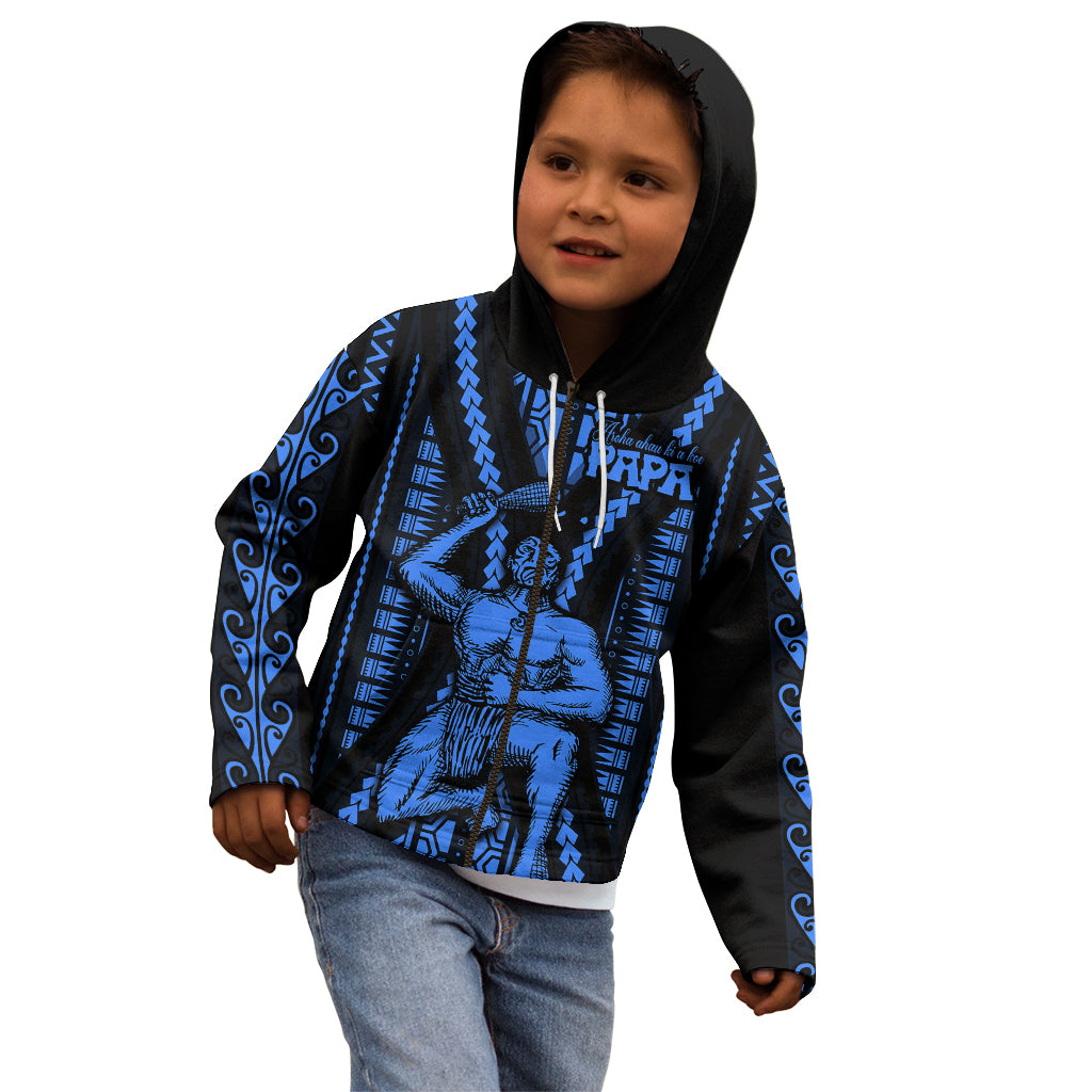 Aotearoa Father's Day Gift For Dad Kid Hoodie Aroha Ahau Ki A Koe Papa - Blue Maori Style Pattern - Wonder Print Shop