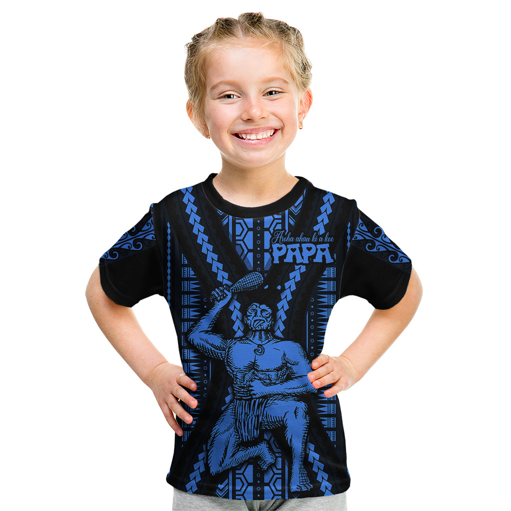Aotearoa Father's Day Gift For Dad Kid T Shirt Aroha Ahau Ki A Koe Papa - Blue Maori Style Pattern - Wonder Print Shop