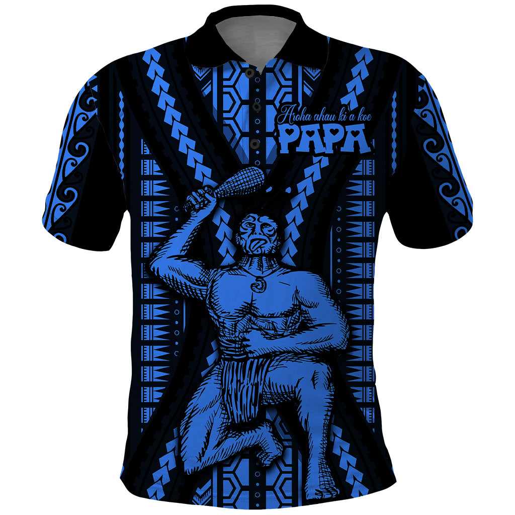 Aotearoa Father's Day Gift For Dad Polo Shirt Aroha Ahau Ki A Koe Papa - Blue Maori Style Pattern - Wonder Print Shop