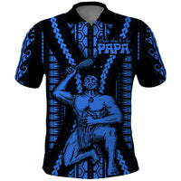 Aotearoa Father's Day Gift For Dad Polo Shirt Aroha Ahau Ki A Koe Papa - Blue Maori Style Pattern - Wonder Print Shop