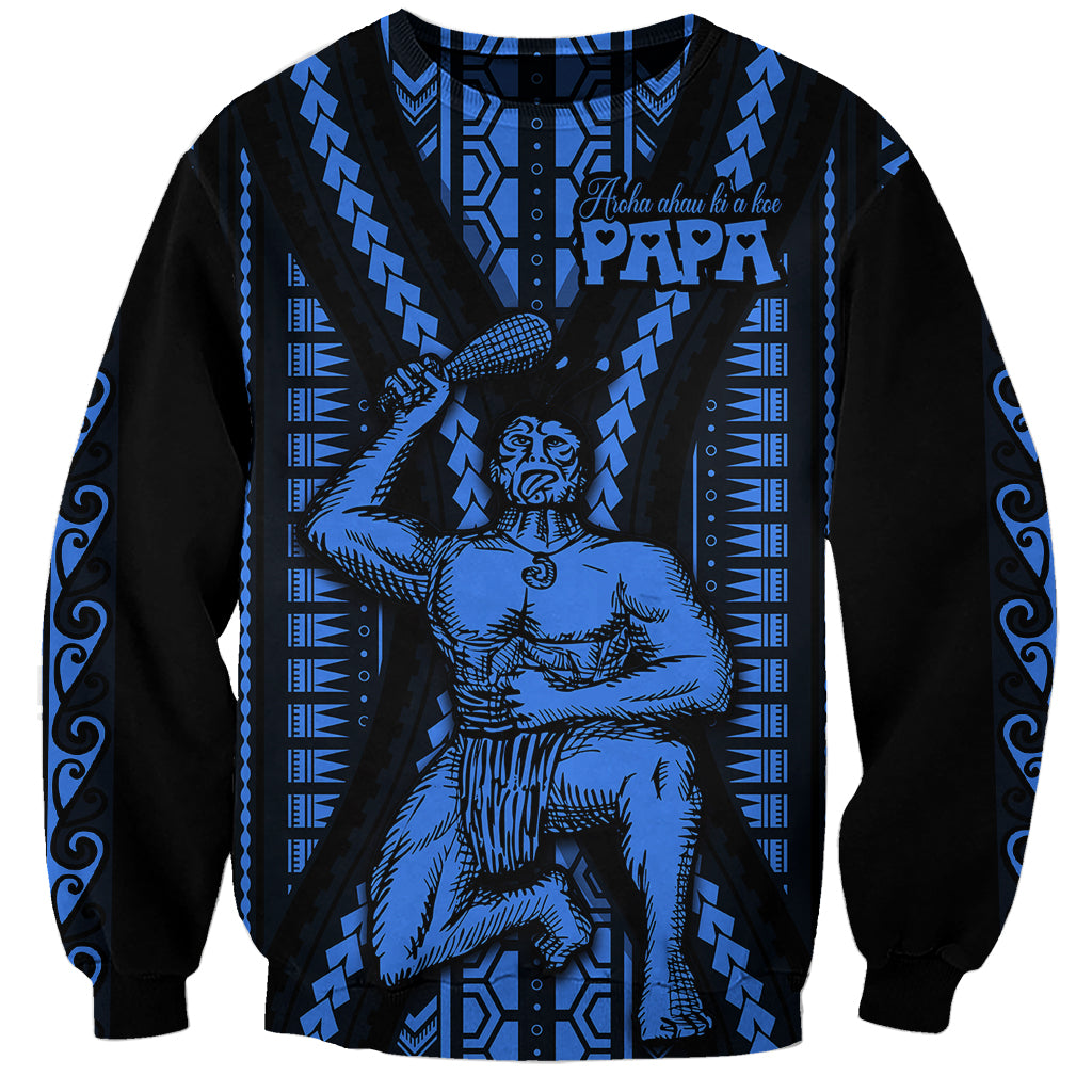 Aotearoa Father's Day Gift For Dad Sweatshirt Aroha Ahau Ki A Koe Papa - Blue Maori Style Pattern - Wonder Print Shop