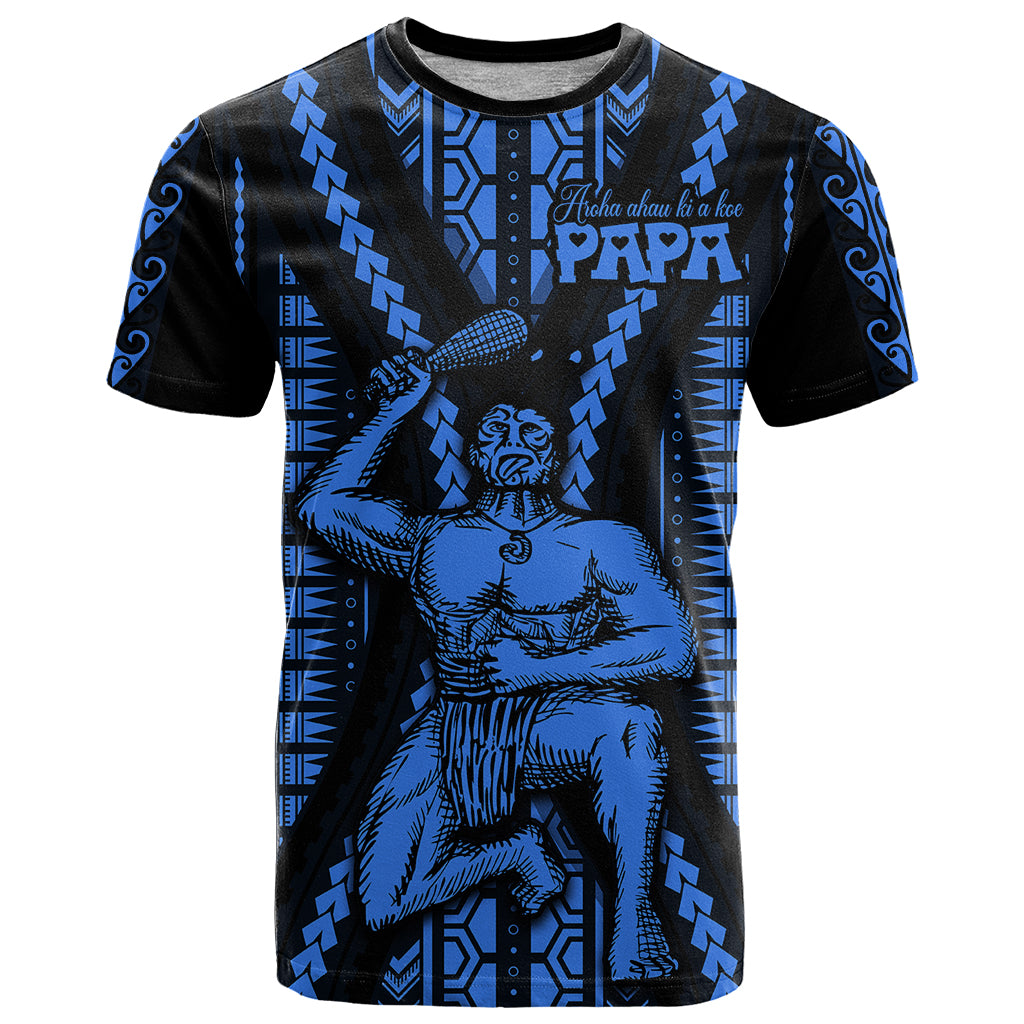 Aotearoa Father's Day Gift For Dad T Shirt Aroha Ahau Ki A Koe Papa - Blue Maori Style Pattern - Wonder Print Shop