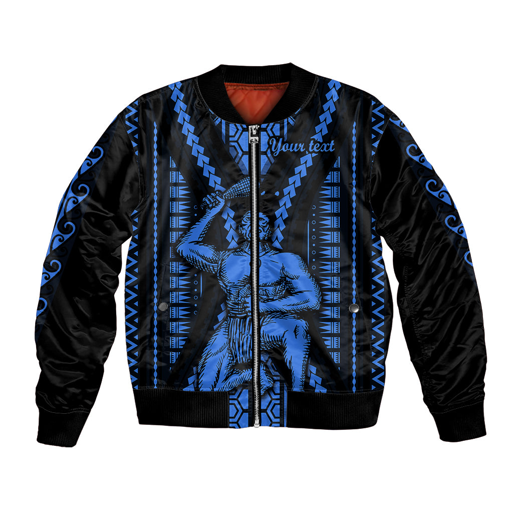 Personalised Aotearoa Father's Day Gift For Dad Bomber Jacket Aroha Ahau Ki A Koe Papa - Blue Maori Style Pattern LT9 - Wonder Print Shop