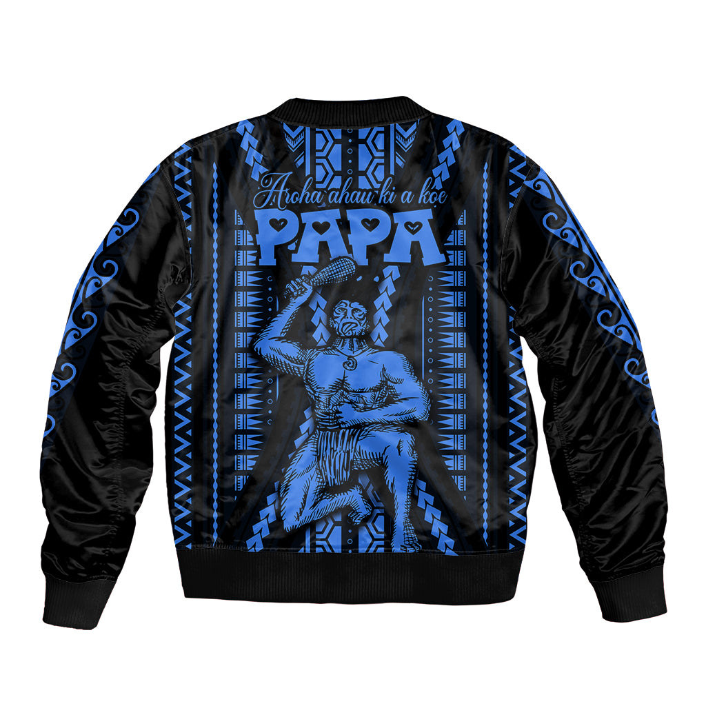 Personalised Aotearoa Father's Day Gift For Dad Bomber Jacket Aroha Ahau Ki A Koe Papa - Blue Maori Style Pattern LT9 - Wonder Print Shop