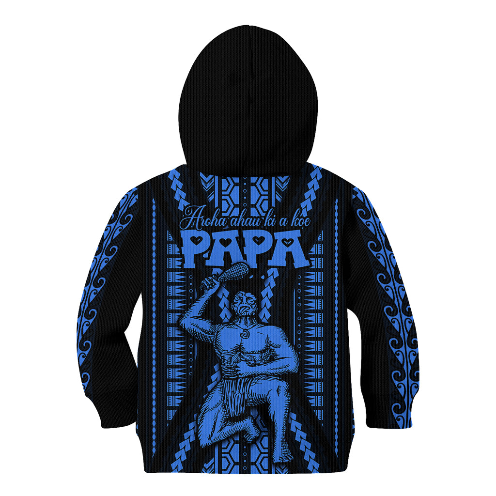 Personalised Aotearoa Father's Day Gift For Dad Kid Hoodie Aroha Ahau Ki A Koe Papa - Blue Maori Style Pattern - Wonder Print Shop