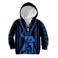 Personalised Aotearoa Father's Day Gift For Dad Kid Hoodie Aroha Ahau Ki A Koe Papa - Blue Maori Style Pattern - Wonder Print Shop